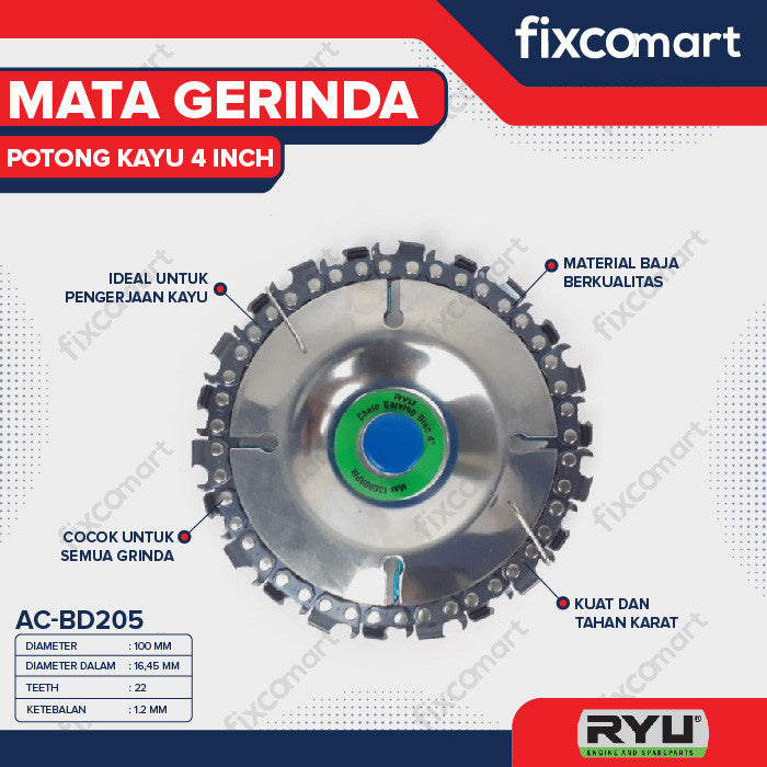 RYU CHAIN CARVING DISC 4 INCH - MATA GERINDA POTONG KAYU - PERKAKAS