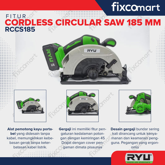 RYU CORDLESS CIRCULAR SAW 185 MM - Mesin Potong Sirkel ordless 20V 7 INCH