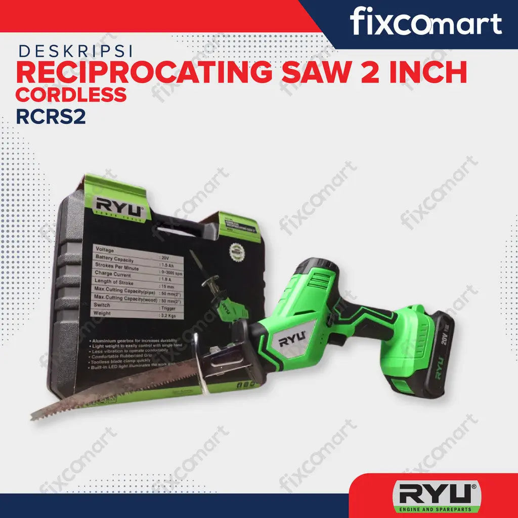 RYU CORDLESS RECIPROCATING SAW 2 INCH - MESIN GERGAJI POTONG BATERAI FIXCOMART
