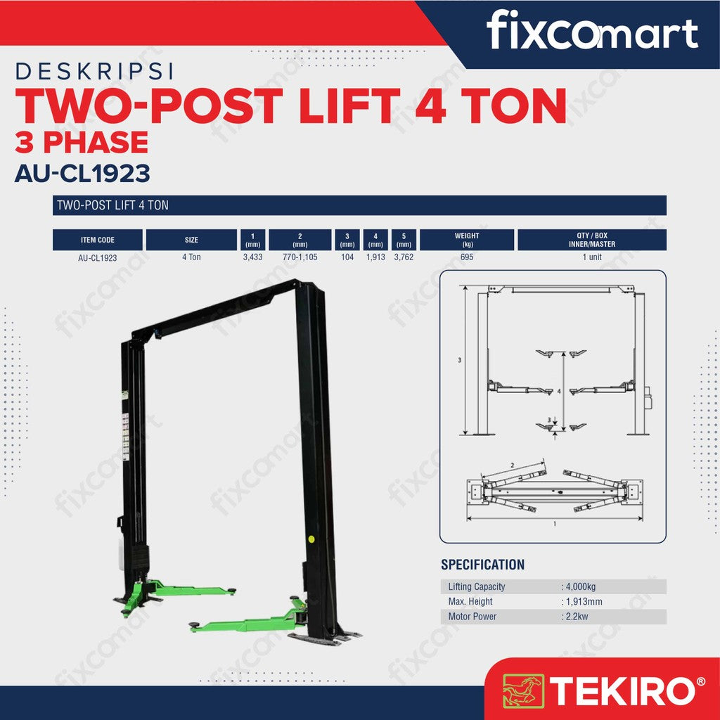 Tekiro Two-Post Lift 4 Ton 3 Phase - Alat pengangkat Mobil kapasitas 4 ton Lift mobil TEKIRO