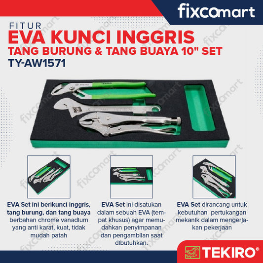 TEKIRO EVA KUNCI INGGRIS, TANG BURUNG DAN TANG BUAYA 10 INCH SET