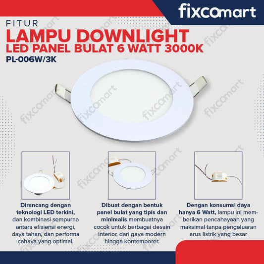 Lampu Downlight  LED Bulat 6 Watt  - White/Warm white 200gr