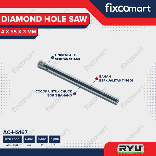 RYU DIAMOND HOLE SAW 4 X 55 MM / MATA BOR KERAMIK / AKSESORIS