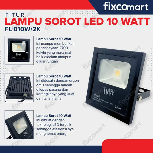 Lampu Sorot LED 10 Watt - Flood Light Signboard Warm White 2700K FIXCOMART