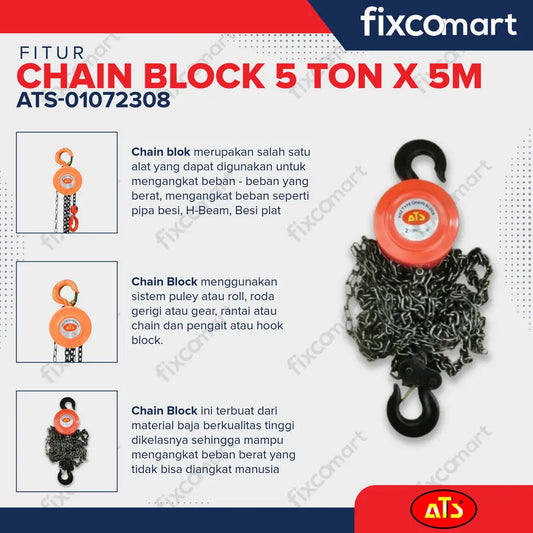CHAIN BLOCK 5TONX5M "ATS" DENGAN T.H. 3M FIXCOMART
