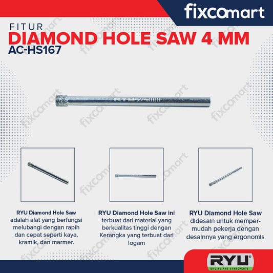 RYU DIAMOND HOLE SAW 4 X 55 MM / MATA BOR KERAMIK / AKSESORIS