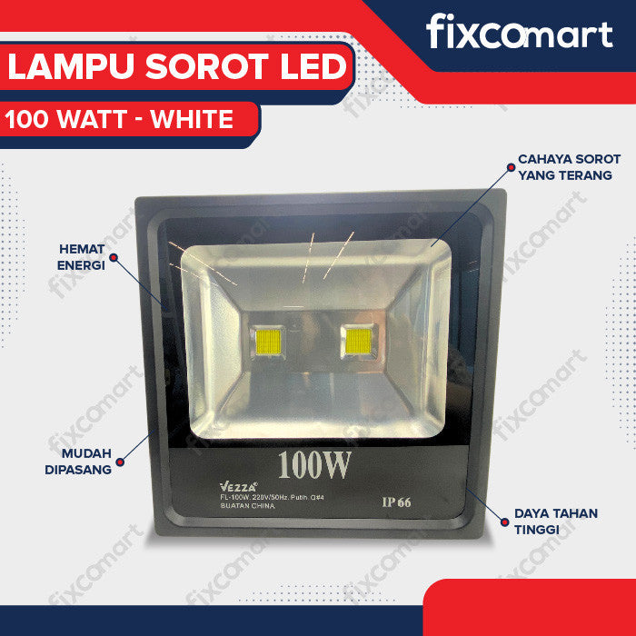 Lampu Sorot LED 100 Watt - Flood Light Signboard Putih 6500K