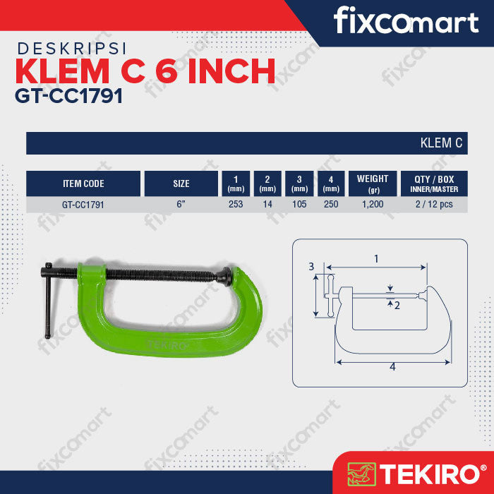 TEKIRO Klem C 6 Inch - Penjepit Besi