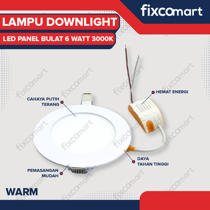 Lampu Downlight LED Bulat 6 Watt - White/Warm white 200gr