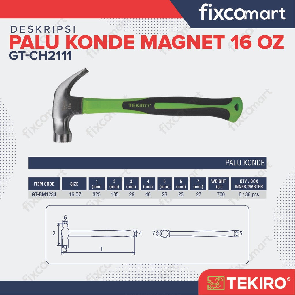 TEKIRO CLAW HAMMER WITH MAGNET 16 OZ
