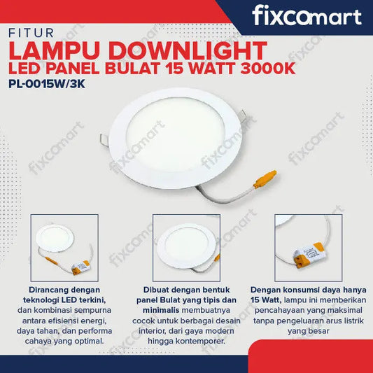 Lampu Downlight LED Panel Bulat 15 Watt FIXCOMART