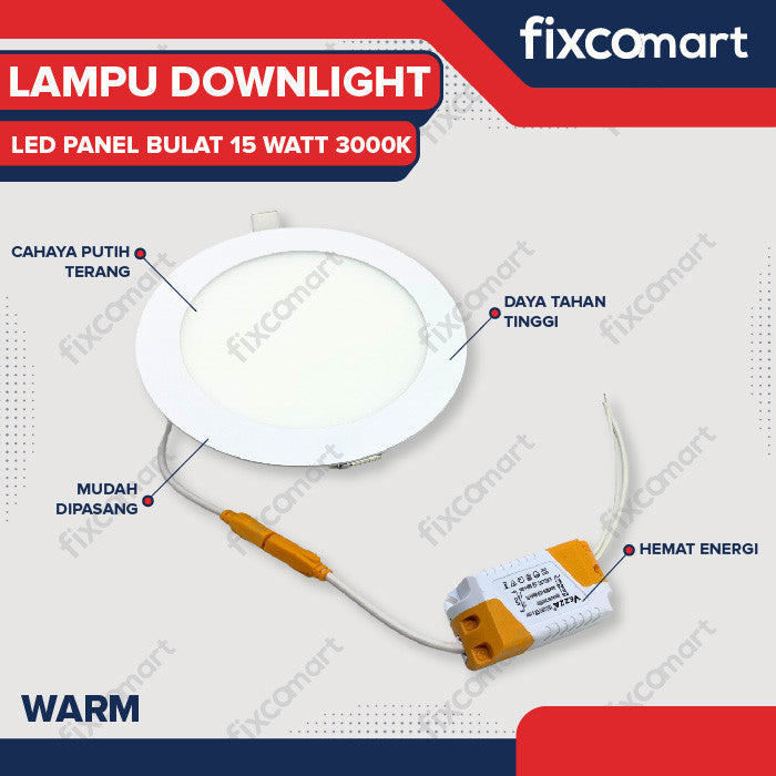 Lampu Downlight LED Panel Bulat 15 Watt