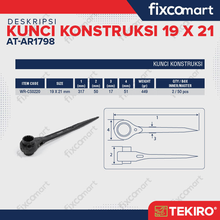 TEKIRO KUNCI KONSTRUKSI 19 X 21 / KUNCI RING DOUBLE RACHET