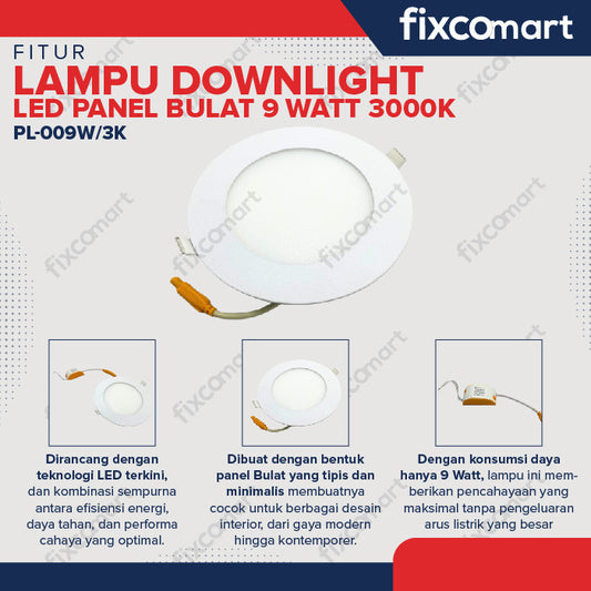 Lampu Downlight LED Panel Bulat 9 Watt 300gr
