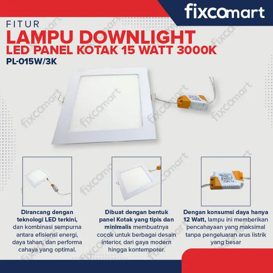 Lampu Downlight LED Panel Kotak 15 Watt FIXCOMART