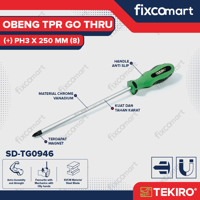 TEKIRO OBENG TPR GO THRU (+ ) PH3 X 200 MM (8 ) /OBENG TPR - ALAT PERKAKAS