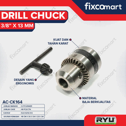 RYU 3/8" DRILL CHUCK 13 MM / KEPALA BOR / AKSESORIS