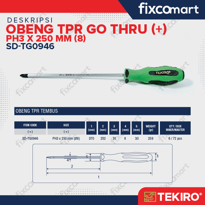 TEKIRO OBENG TPR GO THRU (+ ) PH3 X 200 MM (8 ) /OBENG TPR - ALAT PERKAKAS