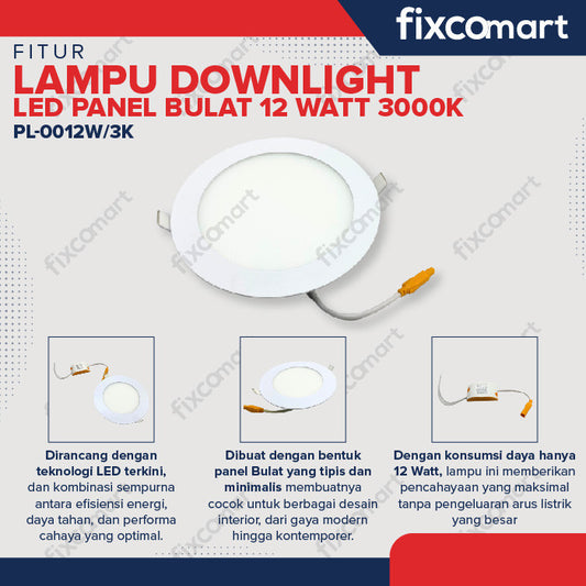 Lampu Downlight LED Panel Bulat 12 Watt 300gr