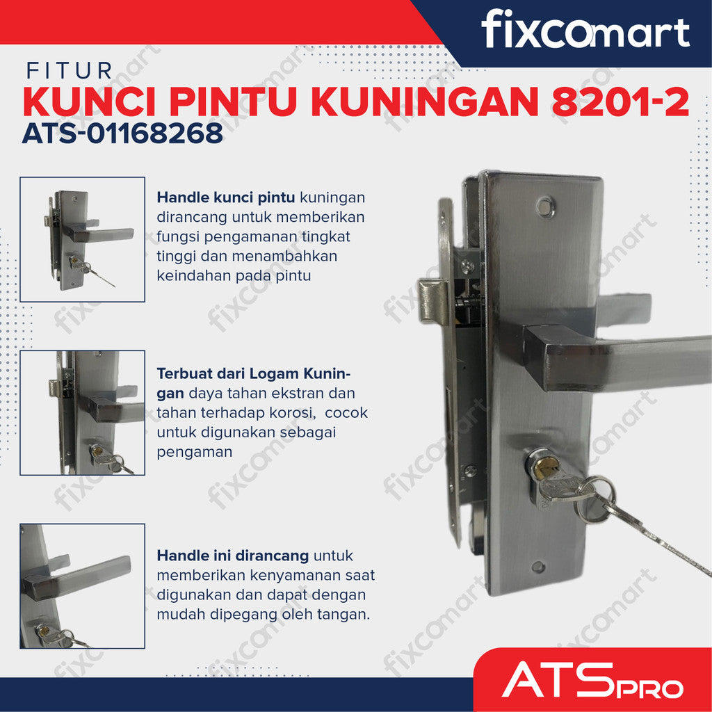 KUNCI PINTU "ATS PRO" CYL. KUNINGAN 8201-2 (SN/CP)