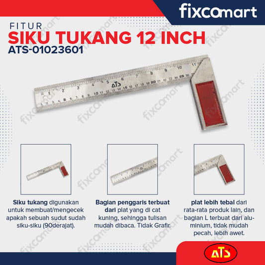 ATS Siku Meter 12" Tebal Penggaris - Siku Tukang Besi Angle Square Steel