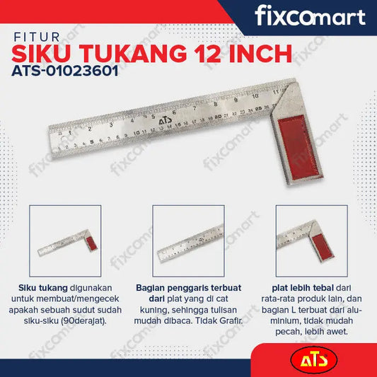 ATS Siku Meter 12" Tebal Penggaris - Siku Tukang Besi Angle Square Steel FIXCOMART