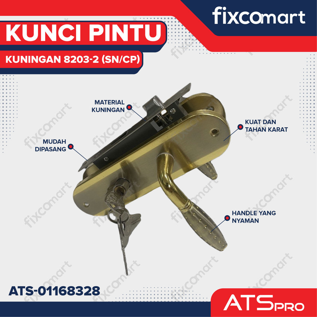 KUNCI PINTU "ATS PRO" CYL. KUNINGAN 8203-2 (SN/CP)