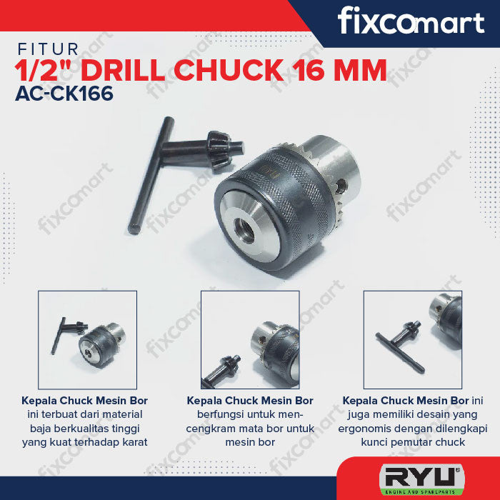 RYU 1/2" DRILL CHUCK 16 MM / KEPALA BOR
