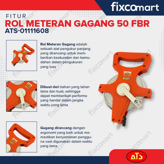 ROL METERAN "ATS" 50m X 165ft RM 50 Fiber (GAGANG) FIXCOMART