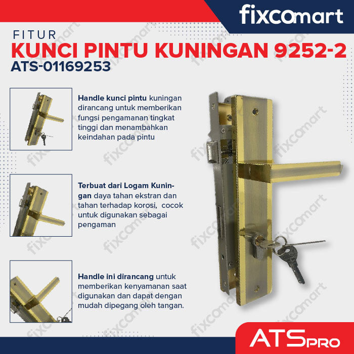 KUNCI PINTU ATS PRO CYL. KUNINGAN 9252-2 (SN/CP)
