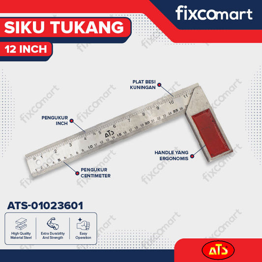 ATS Siku Meter 12" Tebal Penggaris - Siku Tukang Besi Angle Square Steel
