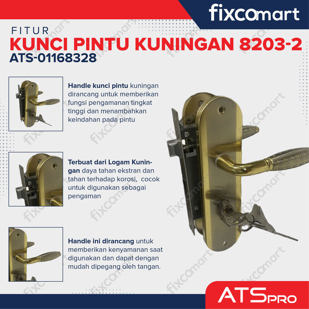 KUNCI PINTU "ATS PRO" CYL. KUNINGAN 8203-2 (SN/CP)