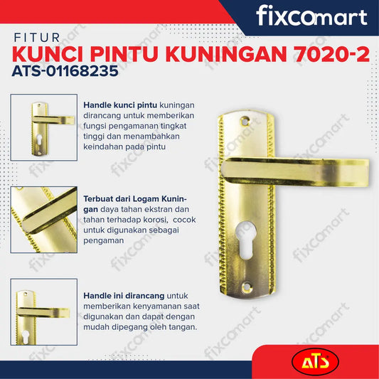 KUNCI PINTU "ATS" CYL. KUNINGAN 7020-2 (SN/CP) FIXCOMART