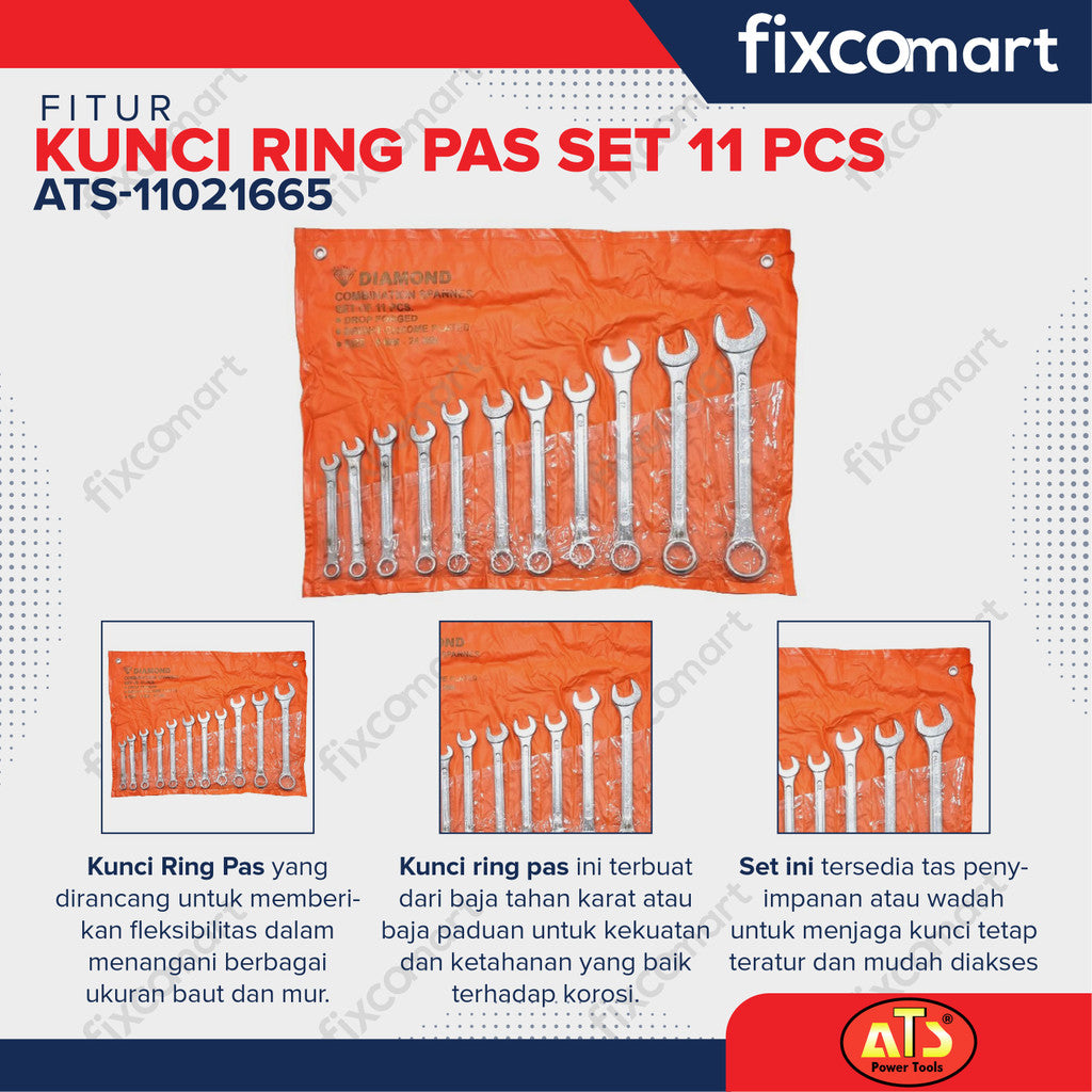 KUNCI RING PAS SET DIAMOND 8-22MM X 11PCS