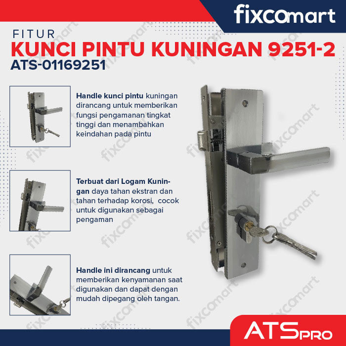 KUNCI PINTU CYL. KUNINGAN 9251-2 (SN/CP) - ATS PRO