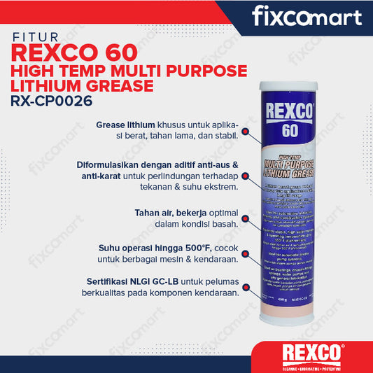 REXCO 60 High Temp Multi Purpose Lithium Grease / Gemuk Tahan Panas 400gram