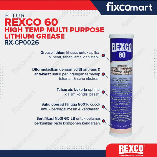 REXCO 60 High Temp Multi Purpose Lithium Grease / Gemuk Tahan Panas 400gram FIXCOMART