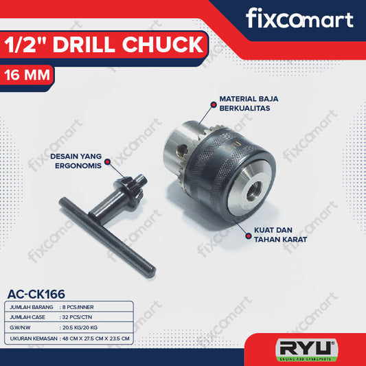 RYU 1/2" DRILL CHUCK 16 MM / KEPALA BOR