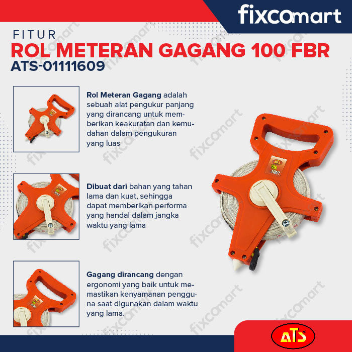 ATS Meteran Roll 100M - 100m/330ft (Fiber)