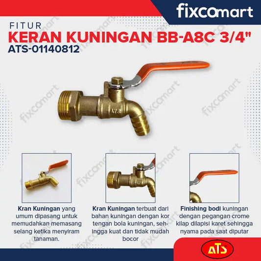 ATS KRAN KUNINGAN BB-A8C 3/4" - Kran Tembok / Kran Air FIXCOMART