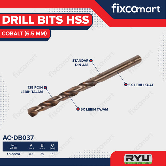 Ryu Hss Cobalt 6.5 mm Mata Bor Stainless