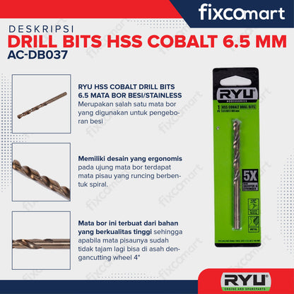 Ryu Hss Cobalt 6.5 mm Mata Bor Stainless