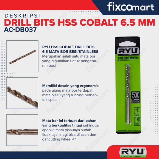 Ryu Hss Cobalt 6.5 mm Mata Bor Stainless