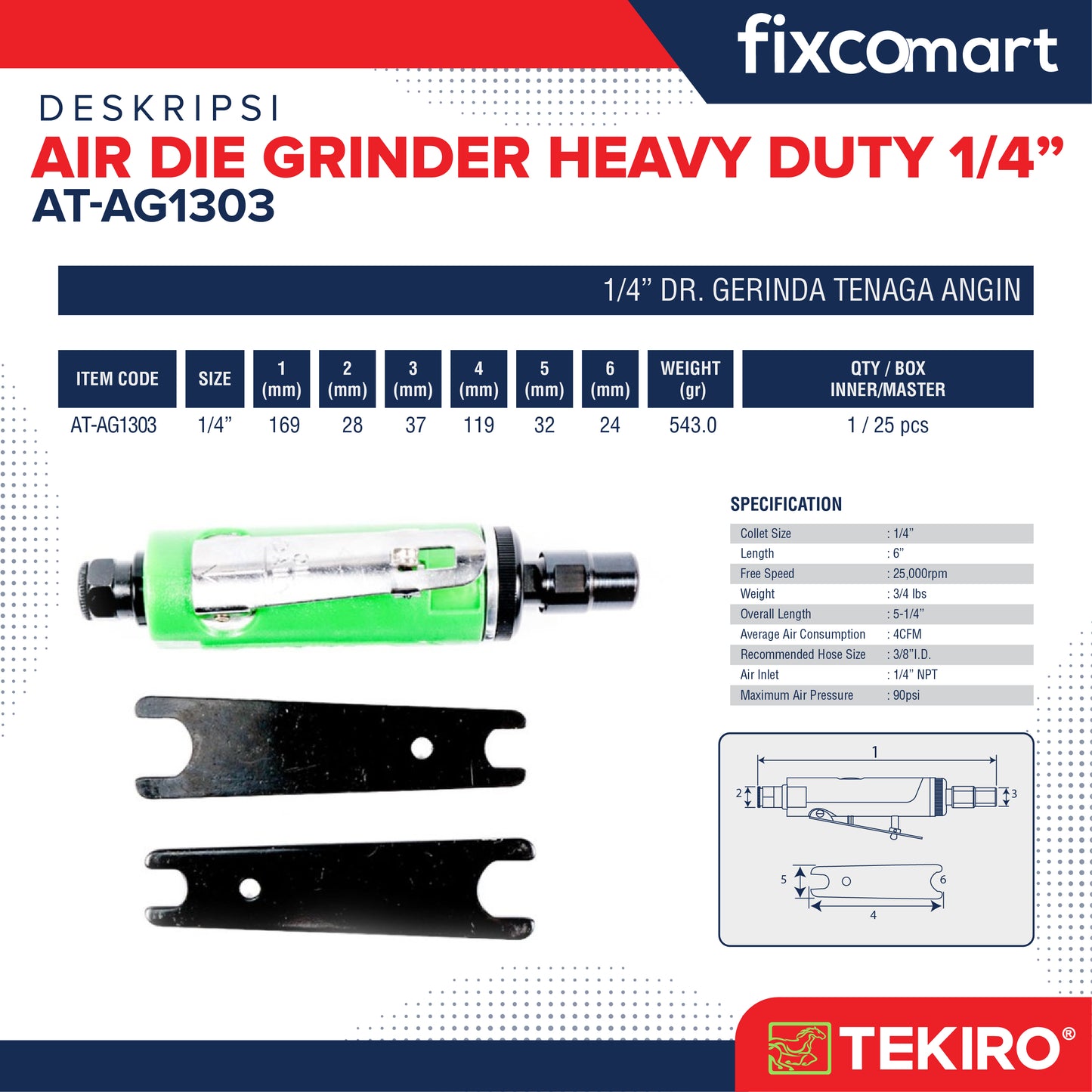 Tekiro Air Die Grinder 1/4 Inch