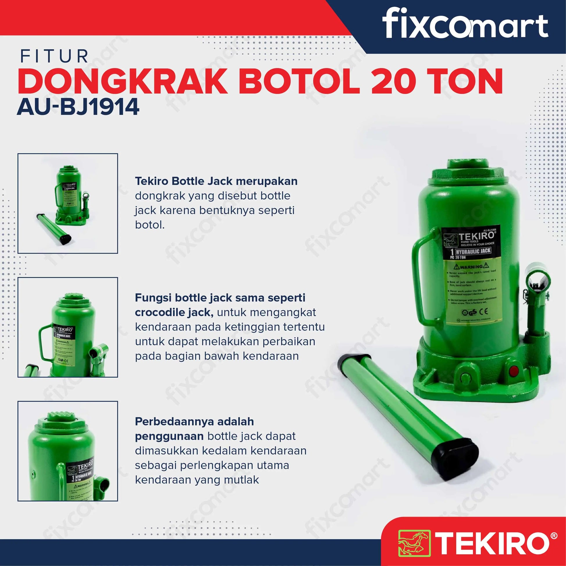 Tekiro Dongkrak Botol 20 Ton FIXCOMART