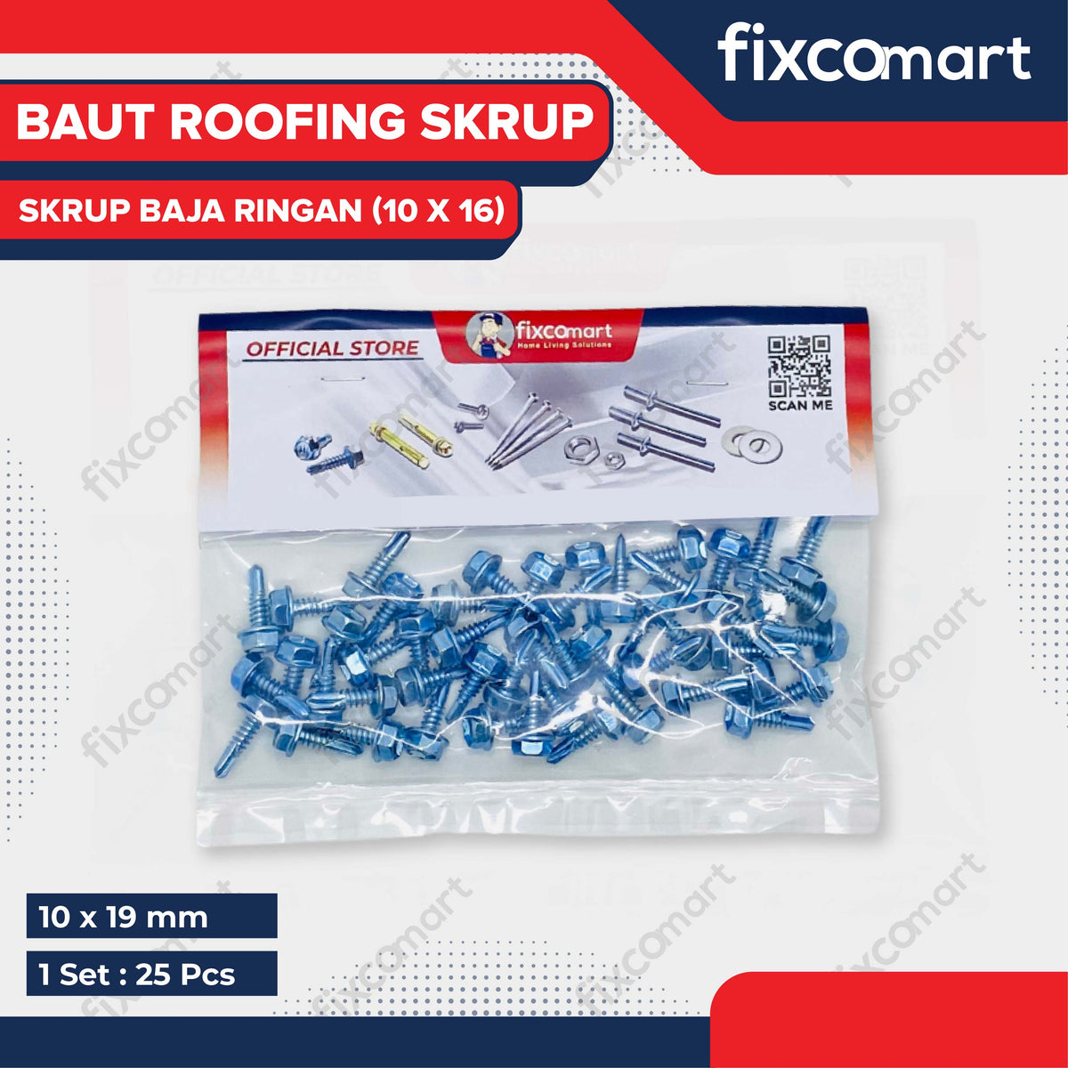 Skrup Baja Ringan Paket 25 PCS 10 x 16 MM