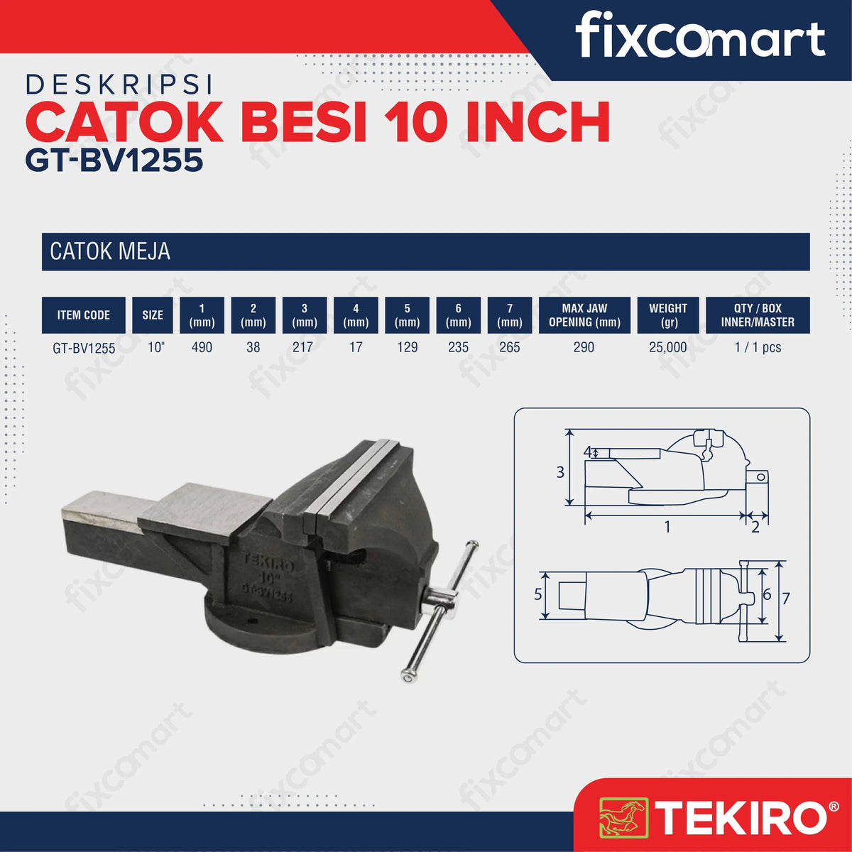 Tekiro Bench Vice 10 Inch / Tekiro Catok Besi / Tekiro Ragum Besi FIXCOMART