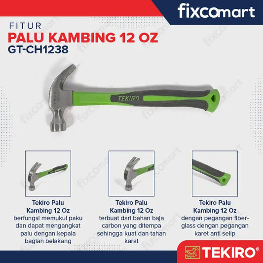 Tekiro Claw Hammer 12 Oz / Palu Kambing / Palu Cabut Paku FIXCOMART