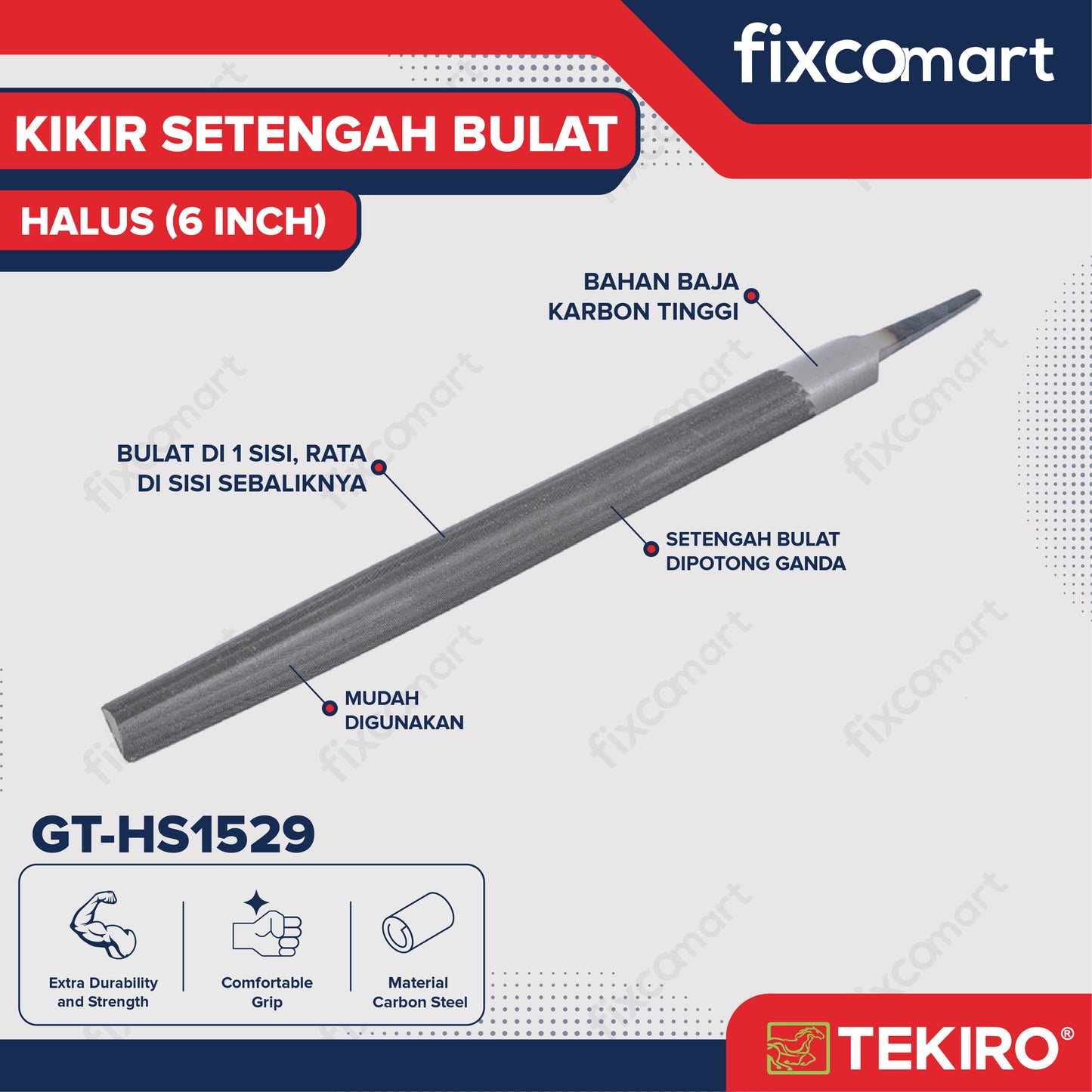 Tekiro Kikir Setengah Bulat Halus 6 Inch