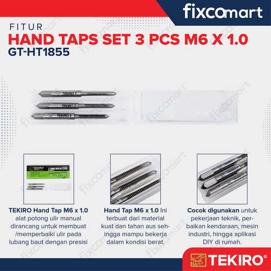 TEKIRO Pembuat Drat Isi 3 pcs M6 x 1,00 mm - Hand Tap Set